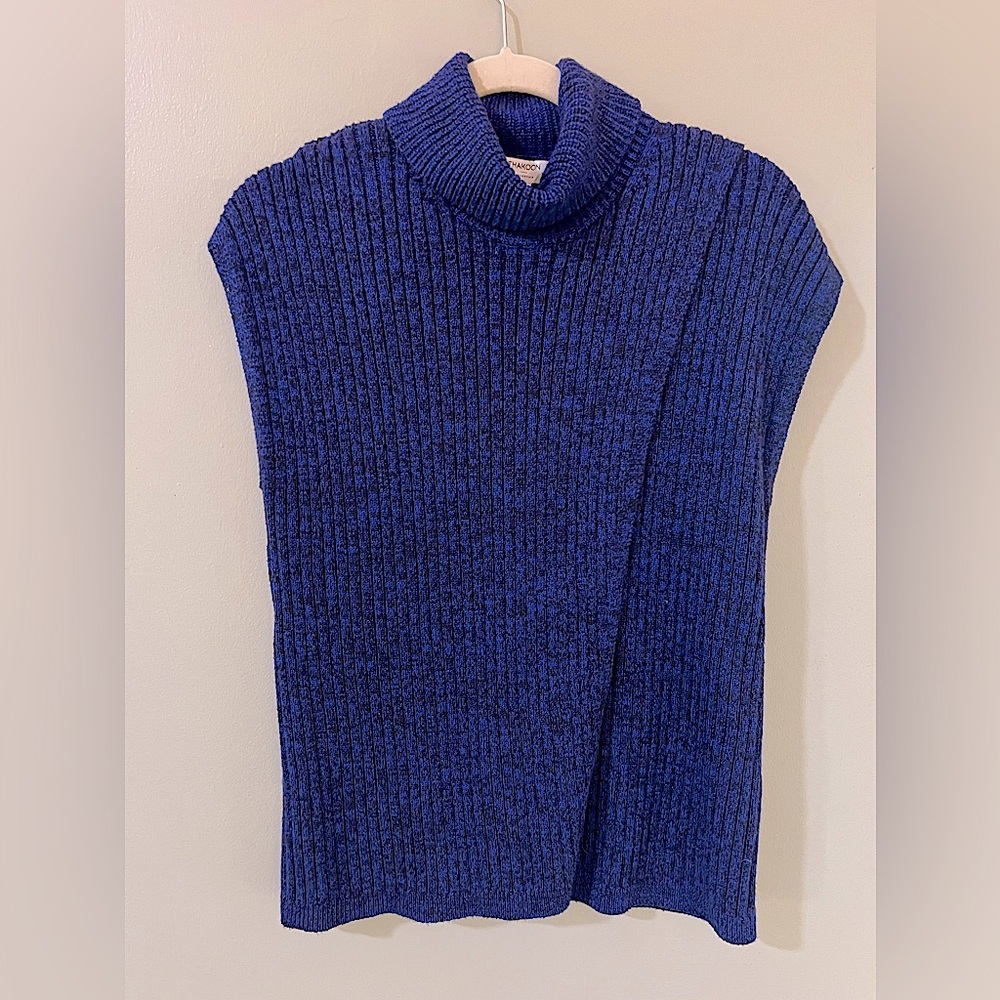 Thakoon Cowl Neck Merino Wool Cross Front Sweater extra Small Sleeveless Blue